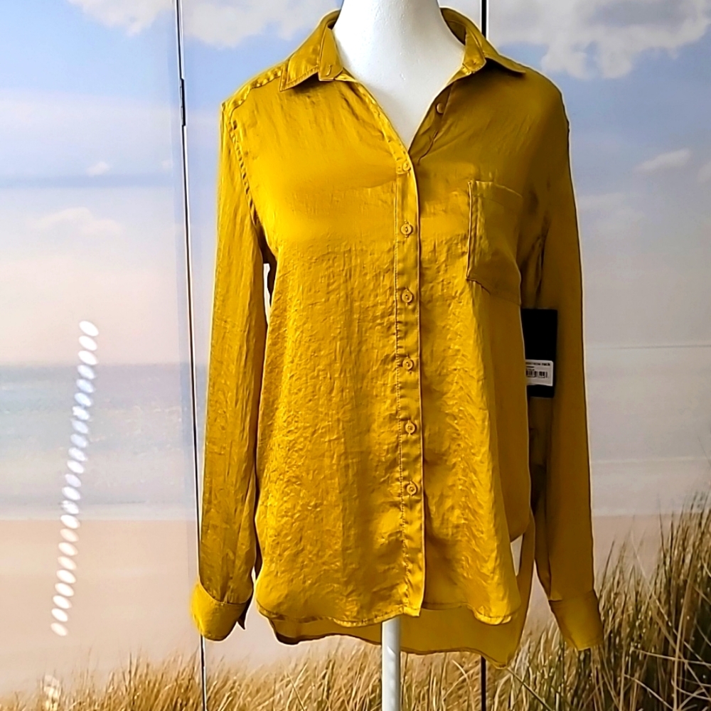 FREE PRESS BUTTONDOWN SATIN SHIRT